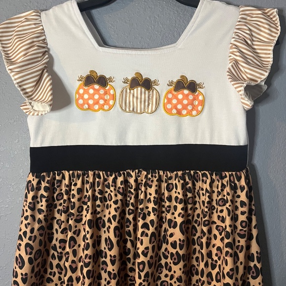 Boutique Style Bow Pumpkins Tunic Dress Girls 7/8 Embroidered Ruffle Sleeves - Picture 4 of 10